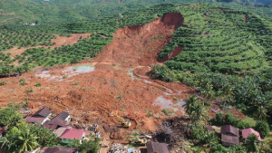 Alat berat dioperasikan dalam pencarian korban longsor di Kampung Duren, Desa Batu Godang, Kecamatan Angkola Sangkunur, Kabupaten Tapanuli Selatan, Sumatera Utara, 30 November 2025. Berdasarkan data dari Desa Batu Godang sebanyak 16 orang meninggal dunia dan 6 orang belum ditemukan akibat bencana longsor pada 26 November 2025 lalu.
