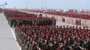 Foto: Pasukan Houthi menggelar apel siaga penuh dengan kendaraan patroli untuk solidaritas dengan Iran, seiring berlanjutnya konflik AS-Israel dengan Iran, di Sanaa, Yaman, Sabtu (28/3/2026). (REUTERS/Khaled Abdullah)