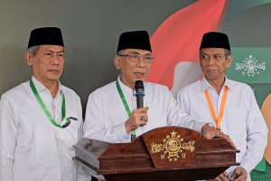 Ketua Umum (Ketum) Yahya Cholil Staquf usai acara Harlah ke-100 NU yang digelar di Istora Senayan, Jakarta, Sabtu (31/1/2025)