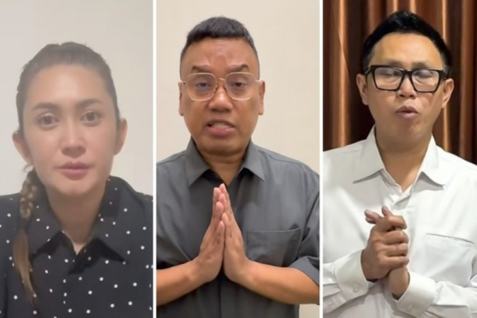 ilustrasi: Nafa Urbach, Uya Kuya dan Eko Patrio mengunggah video permintaan maaf ke masyarakat melalui akun sosial media masing-masing pada Sabtu (30/8/2025). 