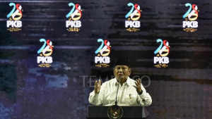 Presiden Prabowo Subianto menghadiri puncak Harlah ke-28 PKB bertema "Prabowonomics" di JCC, Jakarta, 23 Juli 2026. Tempo/Imam Sukamto