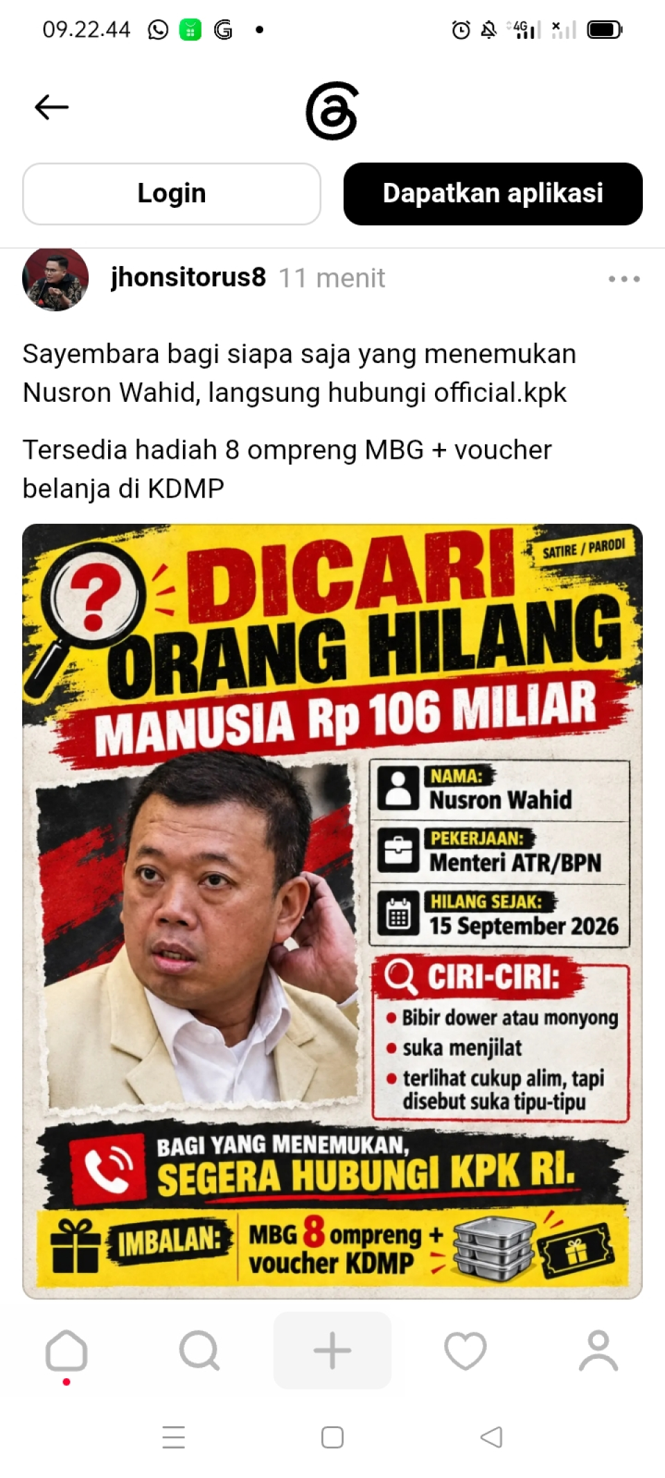 Poster Parodi ‘Manusia Rp106 Miliar’ Viral, Nama Nusron Wahid Diseret ke Kasus OTT KPK