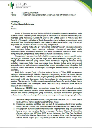 Celios - Keberatan atas Agreement on Reciprocal Trade (ART) Indonesia-AS