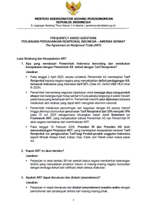 FAQ Perjanjian Perdagangan Resiprokal Indonesia - Amerika Serikat